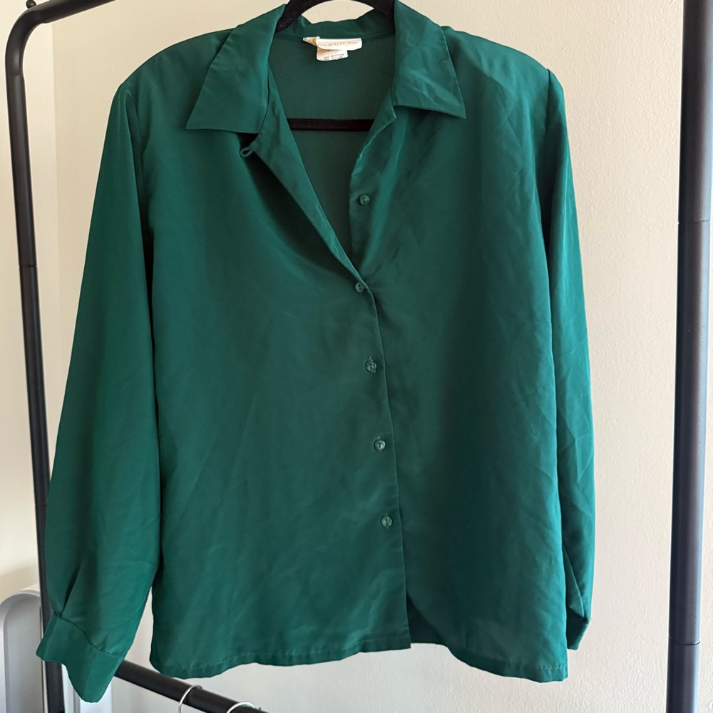 Vintage Emerald Green Button-Up Blouse